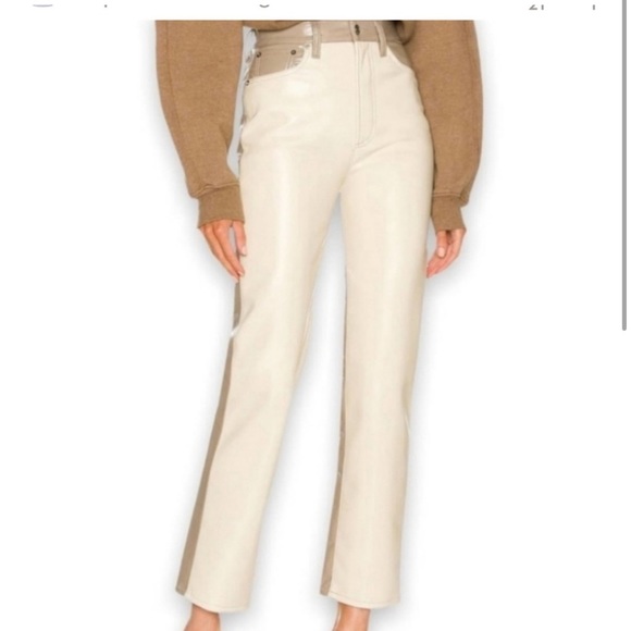 Agolde Paneled 90s Pinched Waist Powder Quail Leather colorblock Pants Size 24 - Picture 5 of 10